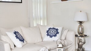 Deluxe Villa, 1 Bedroom, Partial Sea View | Living area | 30-inch Smart TV with digital channels, TV