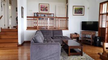 Smart TV, DVD player, books, video library