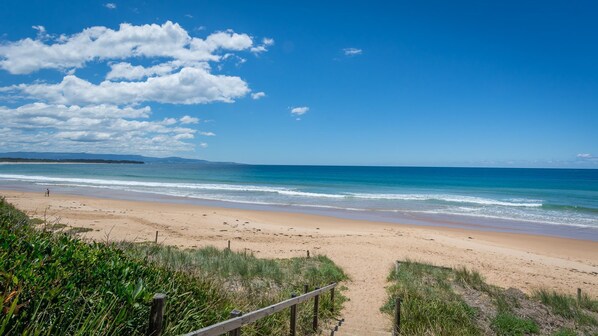 On the beach, beach towels