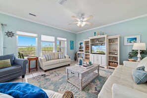 Smart TV, DVD player, books, stereo