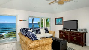 TV, books, offices - Villa Kai Lani By Parrish Kauai - stunning oceanfront home w/ pool, spa & AC has (Koloa)