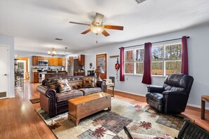 Smart TV, fireplace, video games, DVD player