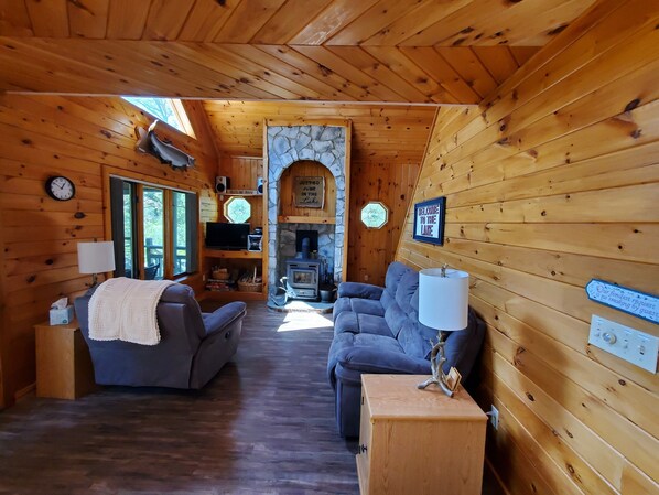 TV, DVD player, books, video library