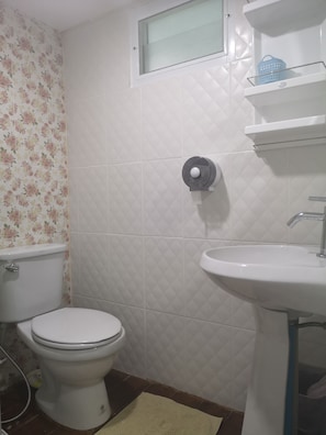 Quadruple Room | Bathroom | Shower, free toiletries, hair dryer, slippers