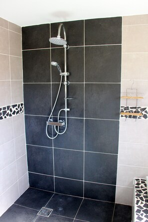 Bathtub, hair dryer, towels, soap