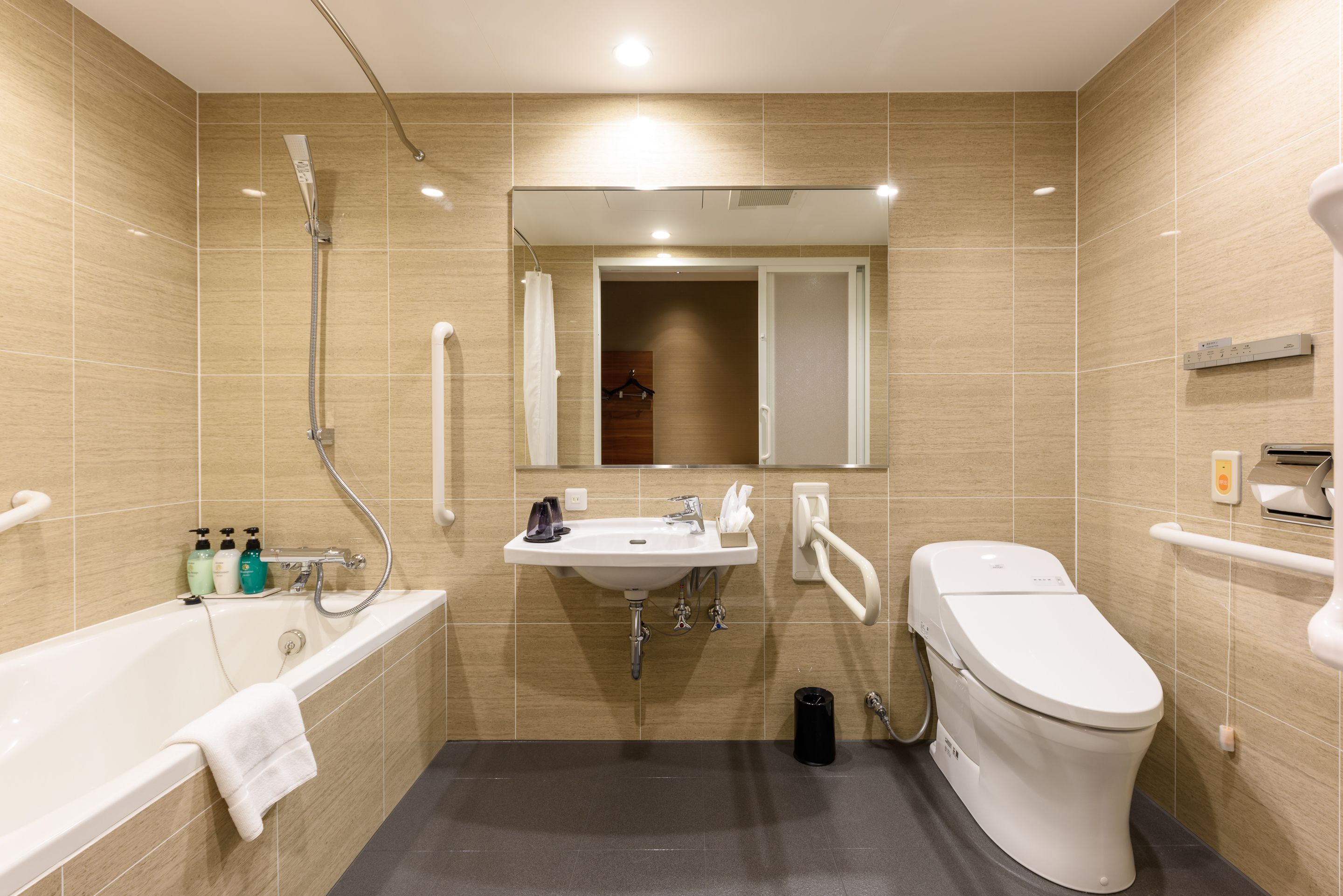 double room, accessible, non smoking | bathroom | combined shower/bathtub, hair dryer, slippers, towels