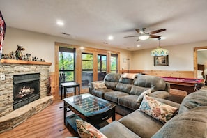 Smart TV, fireplace, video games, music library
