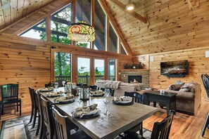 Smart TV, fireplace, video games, music library