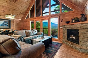 Smart TV, fireplace, video games, music library