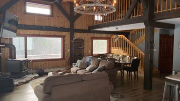 TV, fireplace, video games, foosball