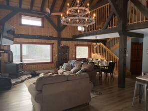 TV, fireplace, video games, foosball