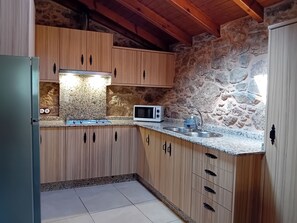 Fridge, microwave, stovetop, electric kettle