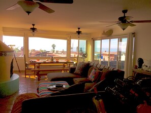 Fernseher, Kamin, DVD-Player, Bücher