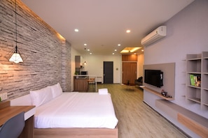 Desk, laptop workspace, blackout curtains, soundproofing - Karta Riverview Apartment (Ho Chi Minh City)