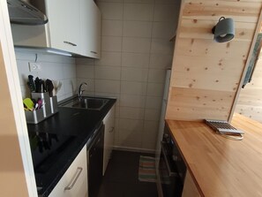 Fridge, microwave, dishwasher