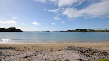 On the beach, sun-loungers, beach towels