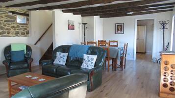 TV, fireplace, DVD player, books