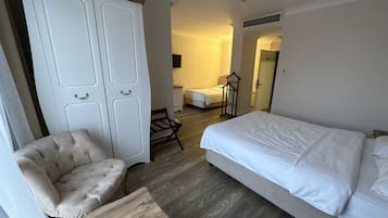Family Double or Twin Room, Multiple Beds, City View | Premium bedding, minibar, desk, laptop workspace