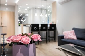 Deluxe-Apartment | Wohnzimmer | LED-Fernseher, Netflix