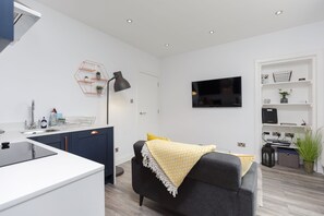 Superior Apartment, 1 Bedroom | Living area | 49-inch LED TV with premium channels, TV, Netflix - Dollar Apartments at 39 (Dollar)