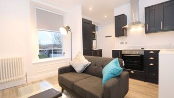 Superior Apartment, 1 Bedroom | Private kitchen | Fridge, microwave, oven, stovetop
