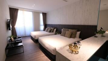 Desk, blackout curtains, free WiFi, bed sheets
