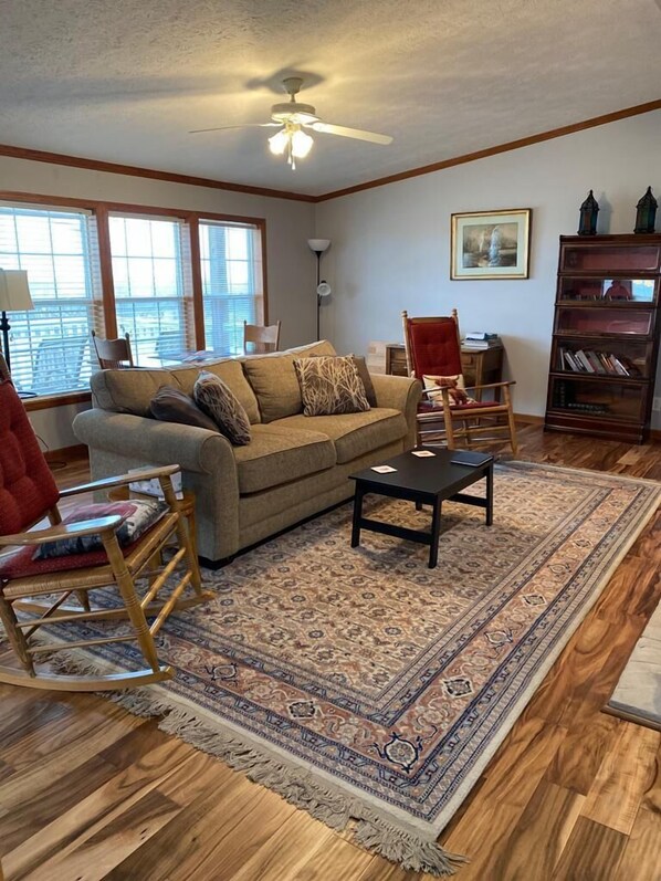 Fernseher, Kamin, DVD-Player, Bücher