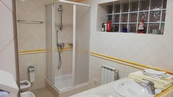Shower, hair dryer, slippers, bidet