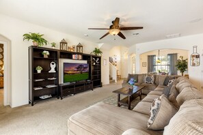 Smart TV, DVD player, ping pong, books