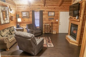 Smart TV, fireplace, DVD player, video library