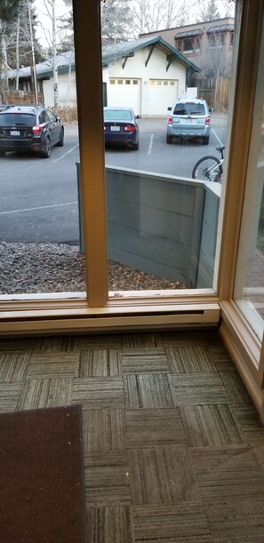View from front door looking onto parking lot