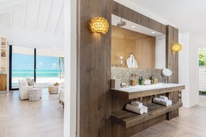 Luxury Bungalow, Private Pool, Beachfront | Bathroom | Separate tub and shower, rainfall showerhead, free toiletries - Ambergris Cay Private Island - All-Inclusive (Big Ambergris Cay)