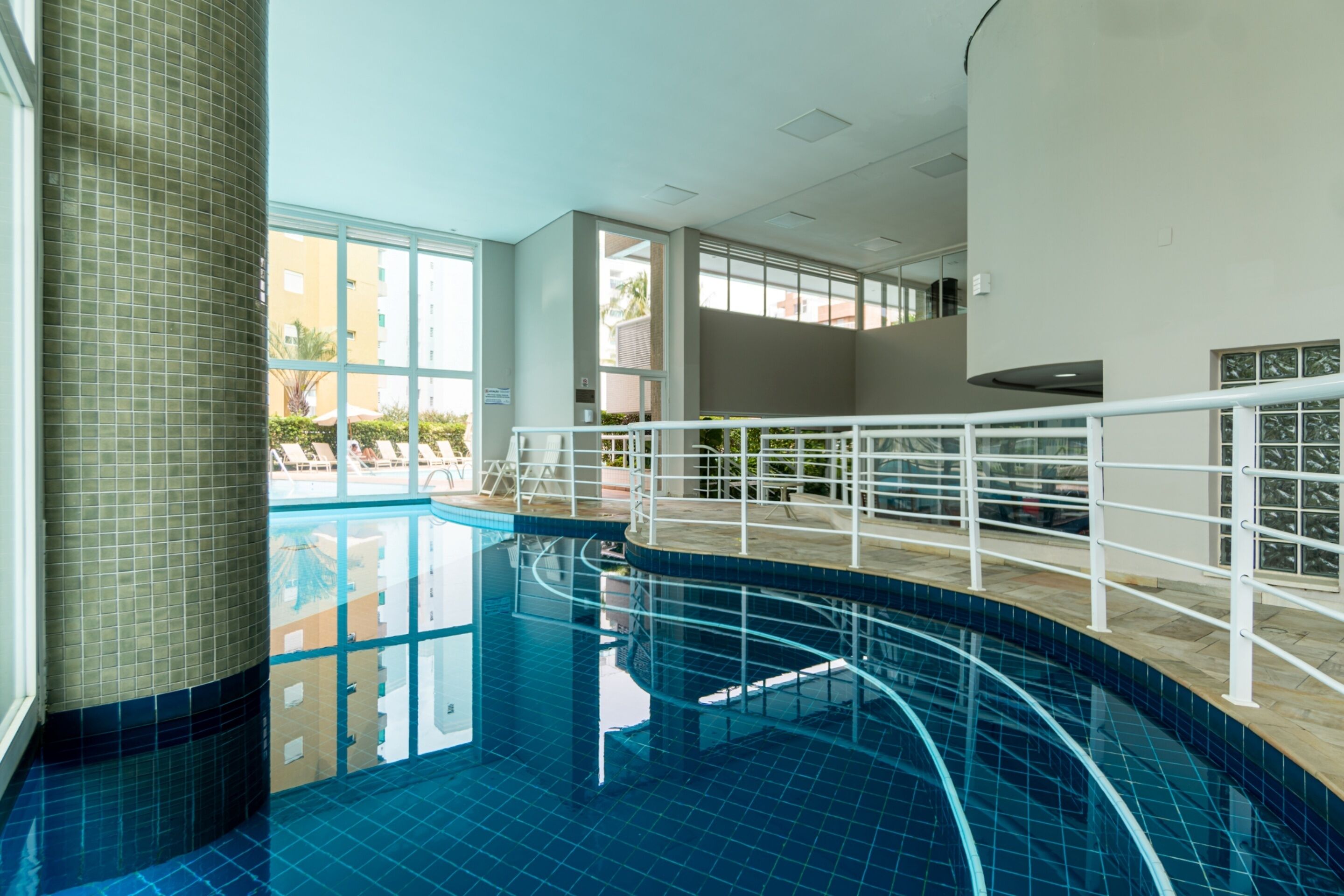 indoor pool, outdoor pool, pool loungers