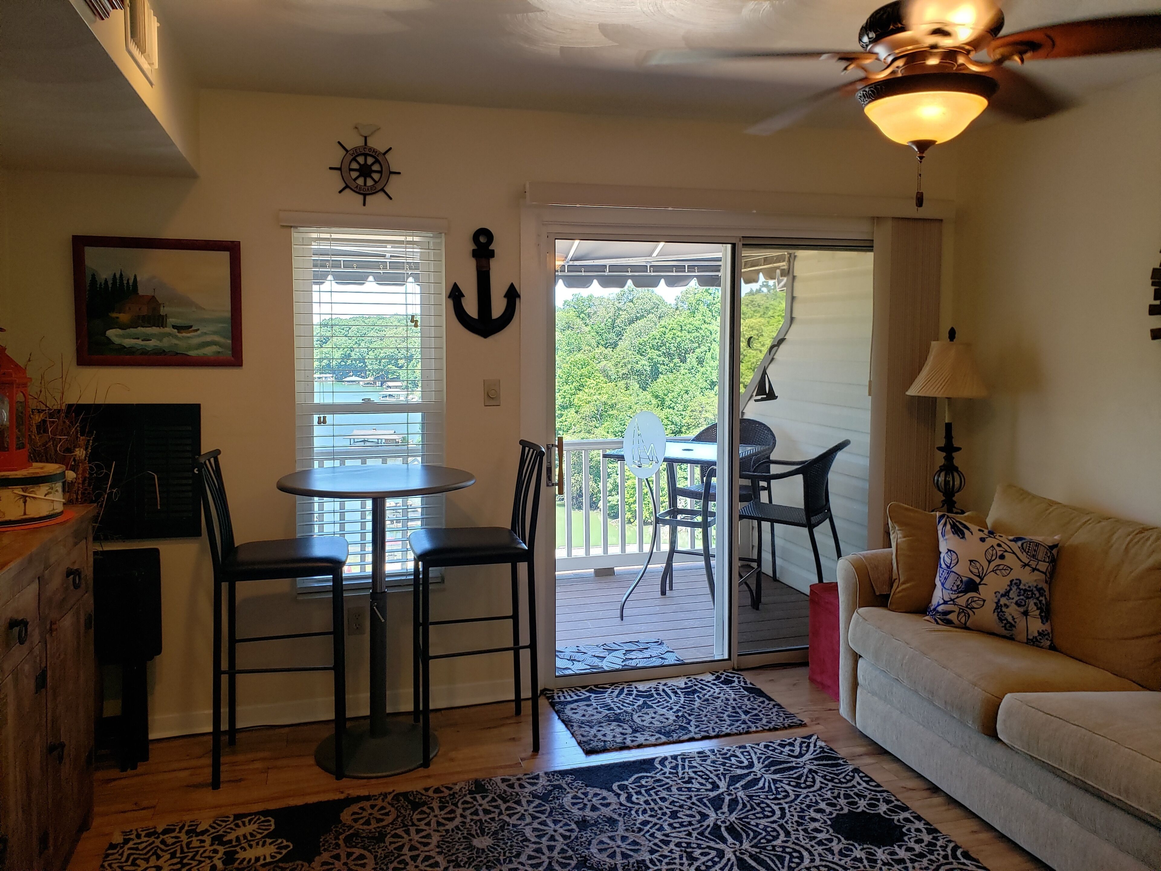 TV, DVD player, video library, stereo