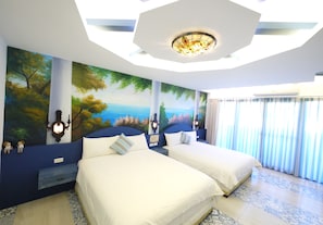 Desk, blackout curtains, free WiFi, bed sheets