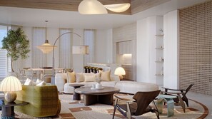 Room, 3 Bedrooms, Private Pool (Sunset Water Retreat) | Living area | Smart TV, books - Jumeirah Olhahali Island  (Olhahali)