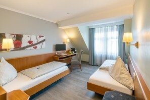 Hypo-allergenic bedding, desk, blackout curtains, soundproofing