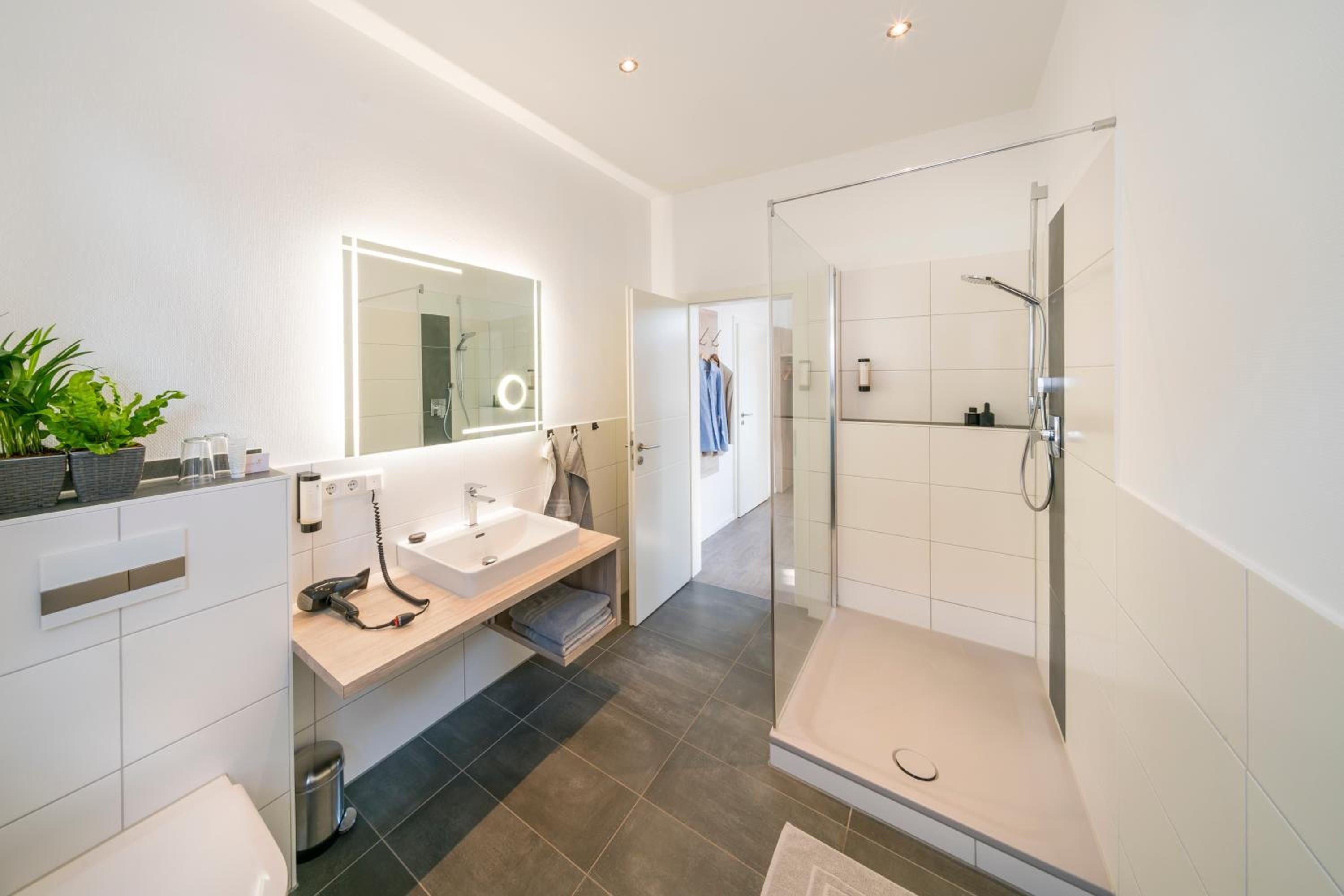 shower, free toiletries, hair dryer, towels