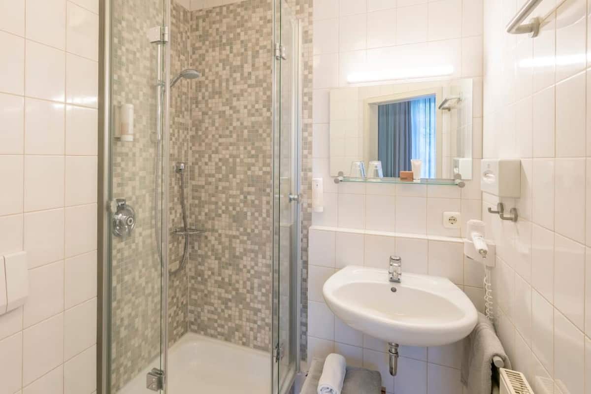 shower, free toiletries, hair dryer, towels