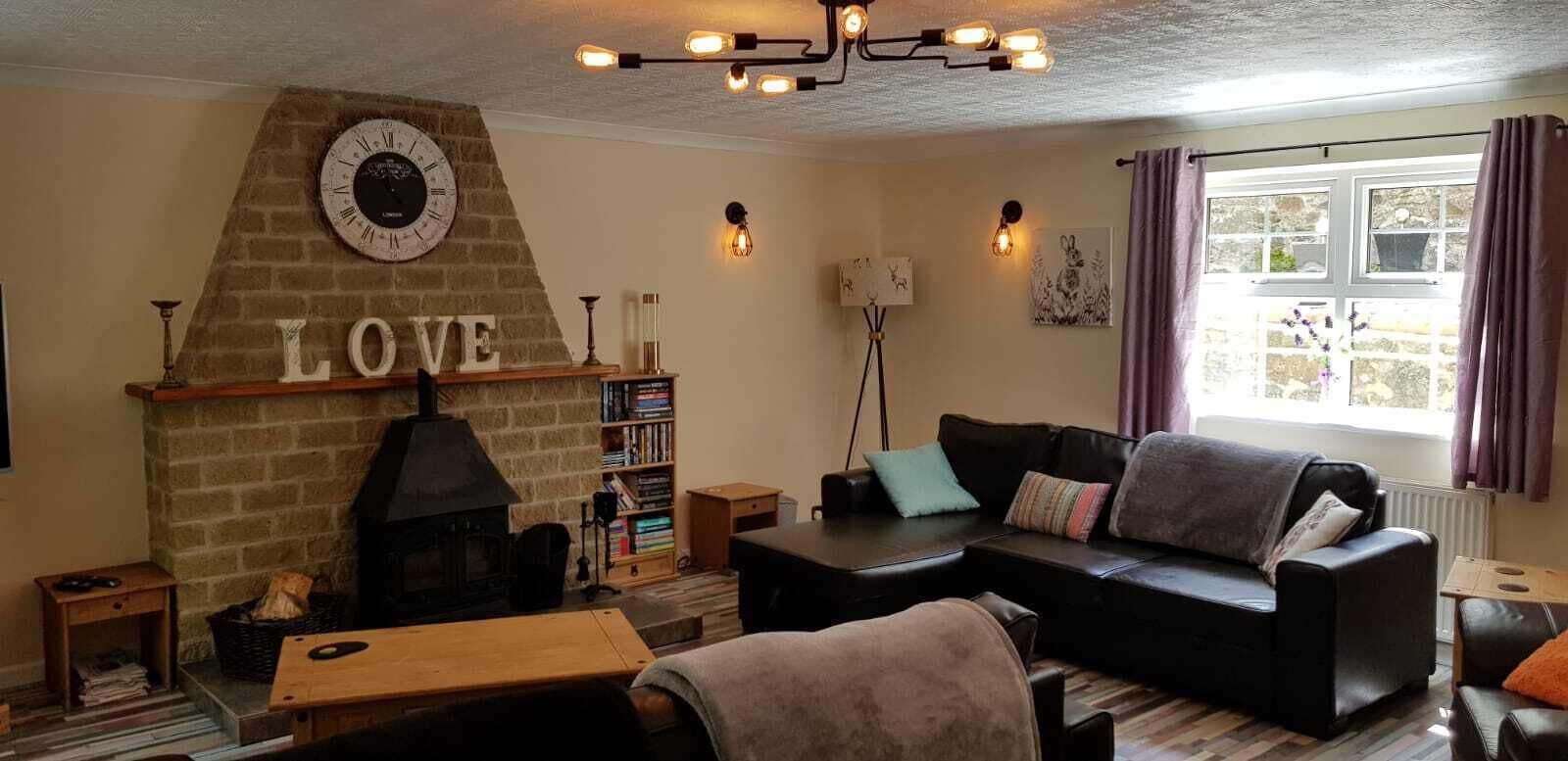 TV, fireplace, video games, DVD player