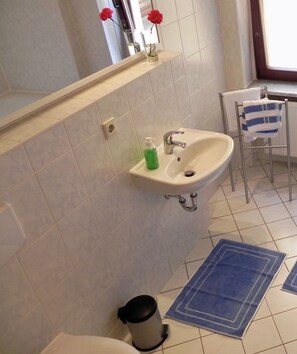 Ducha y bañera combinadas, secador de pelo y toallas