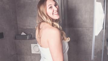 Shower, free toiletries, hair dryer, slippers