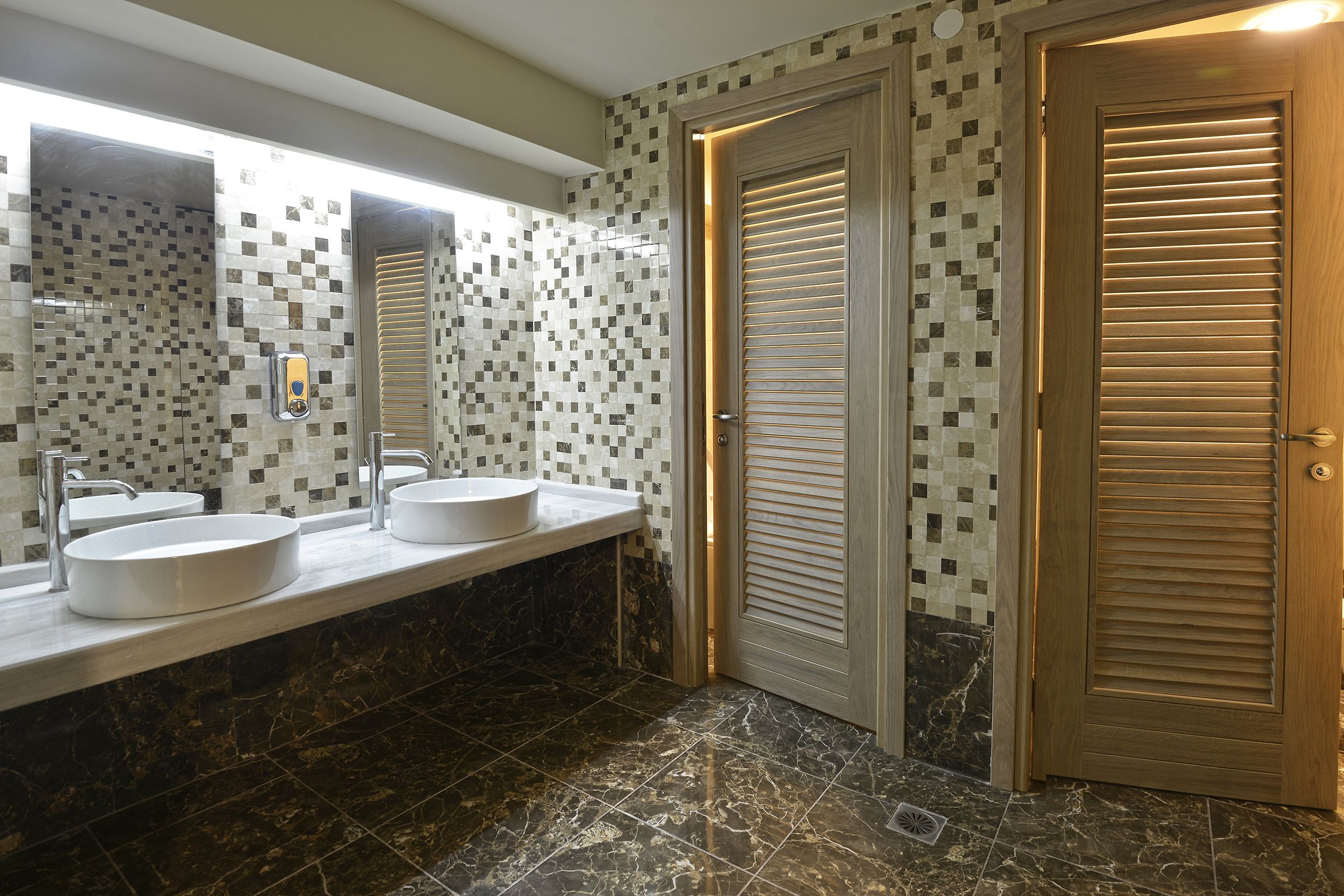 shower, slippers, towels