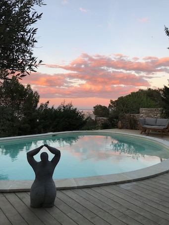 Outdoor pool, open 10 AM to 7 PM, sun loungers