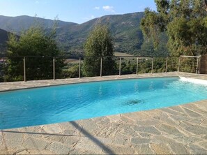 Outdoor pool, pool umbrellas, pool loungers