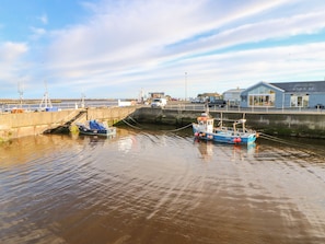 Moored boats enjoy a sheltered spot near the Lady's Lagoon breakwater.