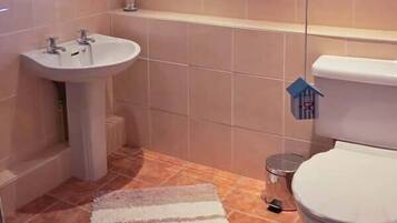 A bathroom with a sink, toilet, and a window with curtains.