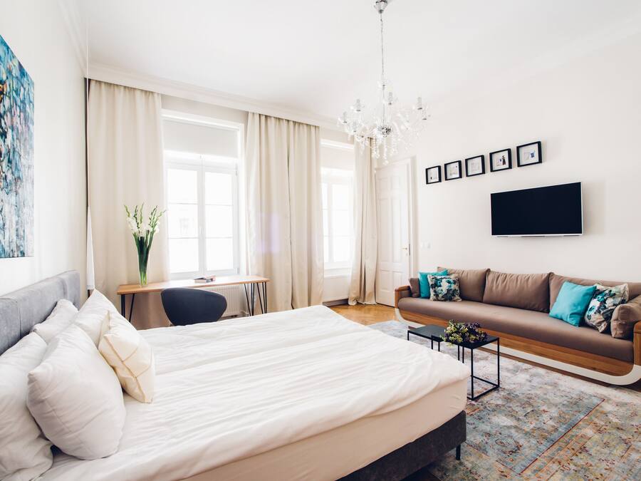 Kahden hengen grand-huone | Minibaari, yksilöllisesti sisustettu, yksilöllisesti kalustettu