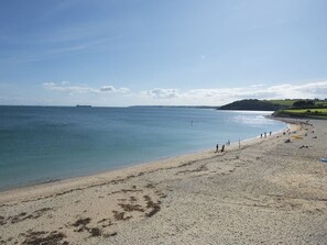 A beach with a clear sky, calm sea, and distant ships. - 1 Florence Place (Falmouth)