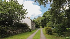 A rural pathway leading to a stone house surrounded by lush greenery. - Plas Mawr (Caernarfon)